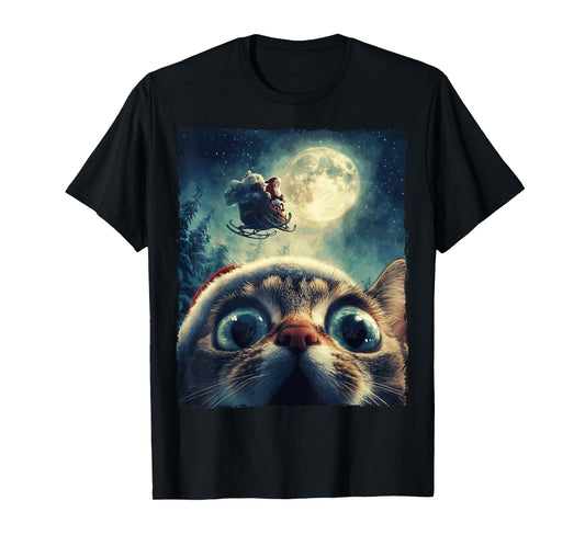Funny Cat Selfie Santa Moon T-Shirt