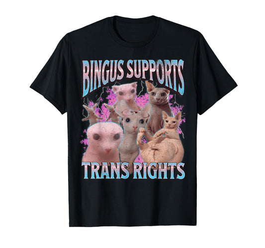 Bingus Supports Trans Rights Funny Sphinx Cat Meme Bootleg Men Women T-Shirt