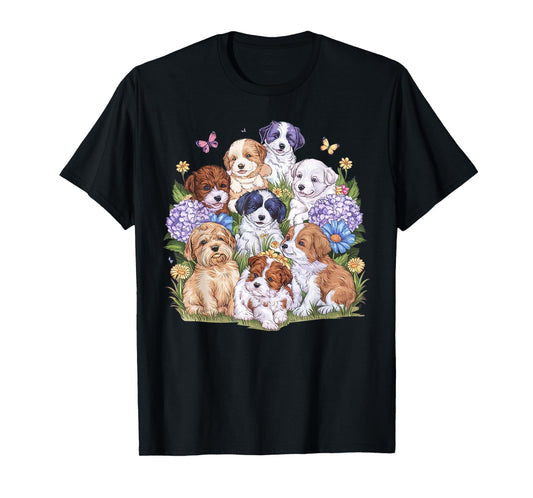 Cottagecore Cute Puppy Flower Butterfly Graphic Dog Lover T-Shirt