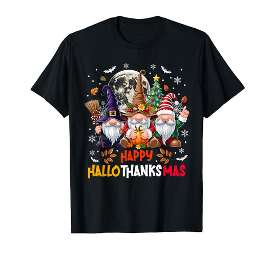 Gnome Hallothanksmas Halloween Thanksgiving Christmas T-Shirt