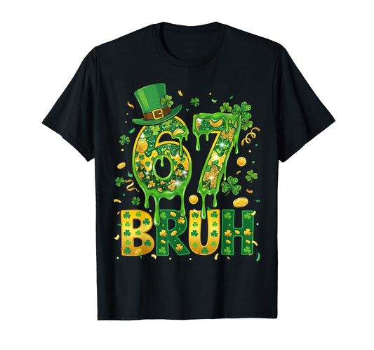 Six Seven Bruh St Patricks Day Boys Kids 67 St Paddys Day T-Shirt - T-Shirt | Black