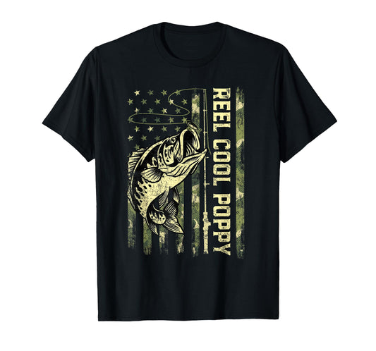 Reel Cool Poppy Fisherman Camouflage Father's Day T-Shirt