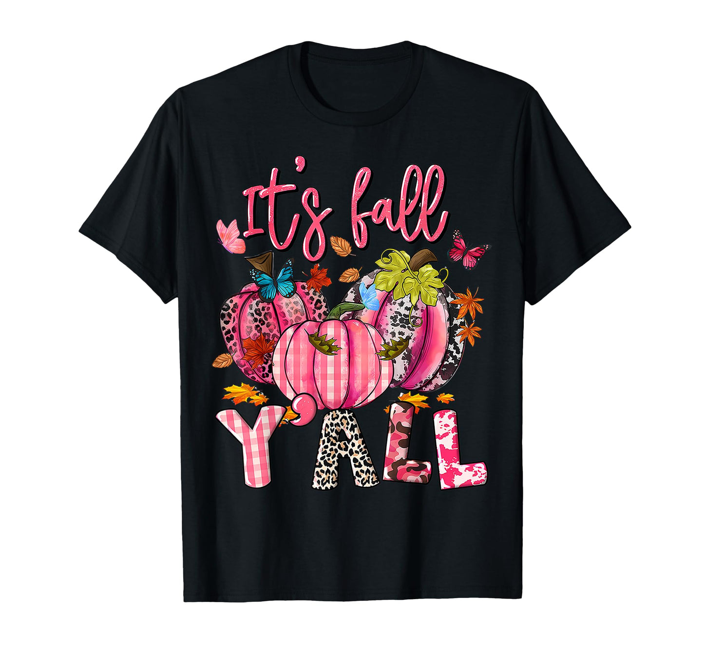 It's Fall Y'all Pumpkins Pink Ribbon Breast Cancer Awareness T-Shirt