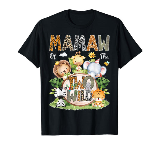 Mamaw Of The Two Wild 2Nd Birthday Kids Safari Jungle T-Shirt