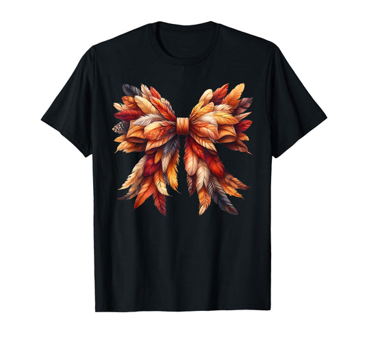 Coquette Bow Autumn Fall Y'all Leaves Thanksgiving Men Women T-Shirt