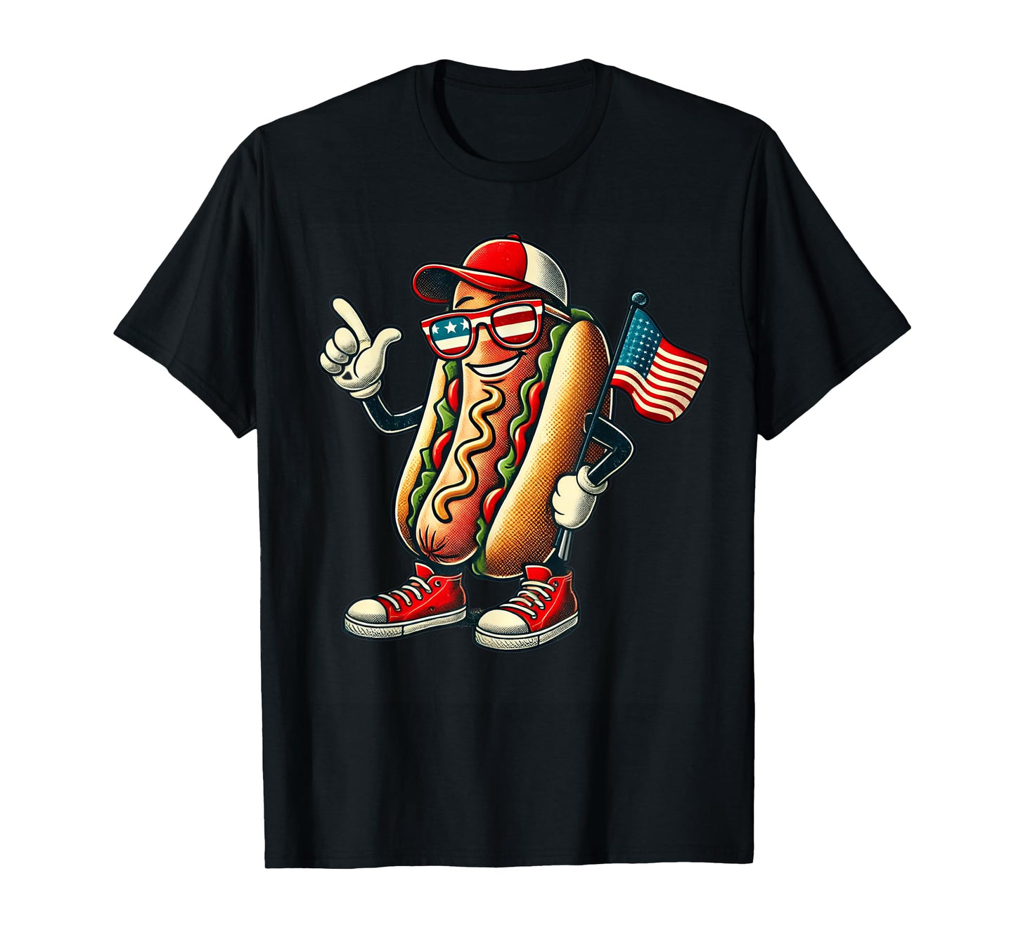 4th of July Hotdog Patriotic USA Flag Retro Boys Men Kids T-Shirt