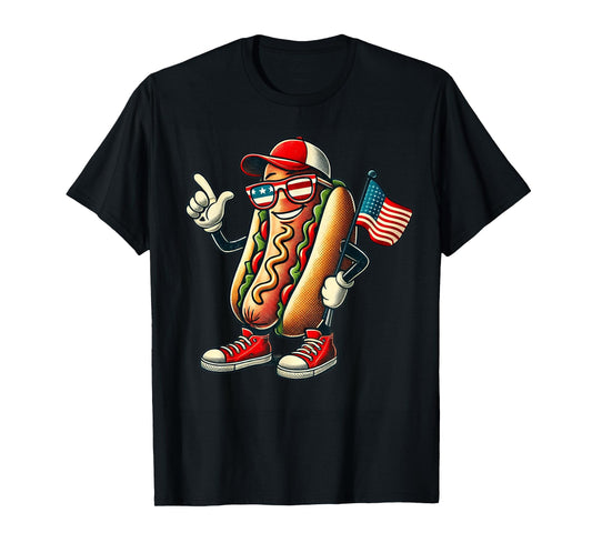 4th of July Hotdog Patriotic USA Flag Retro Boys Men Kids T-Shirt