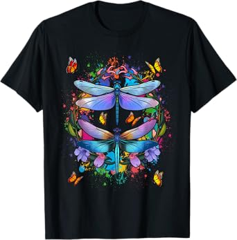 Dragonfly For Women Chakra Color Flower Dragonflies T-Shirt