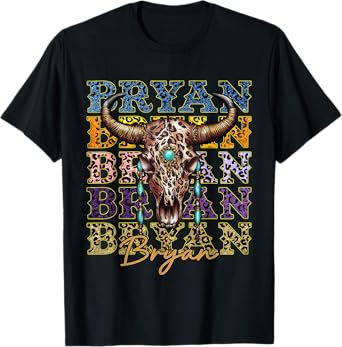 Vintage Bryan Name Bull Skull Country Cowboy Western T-Shirt