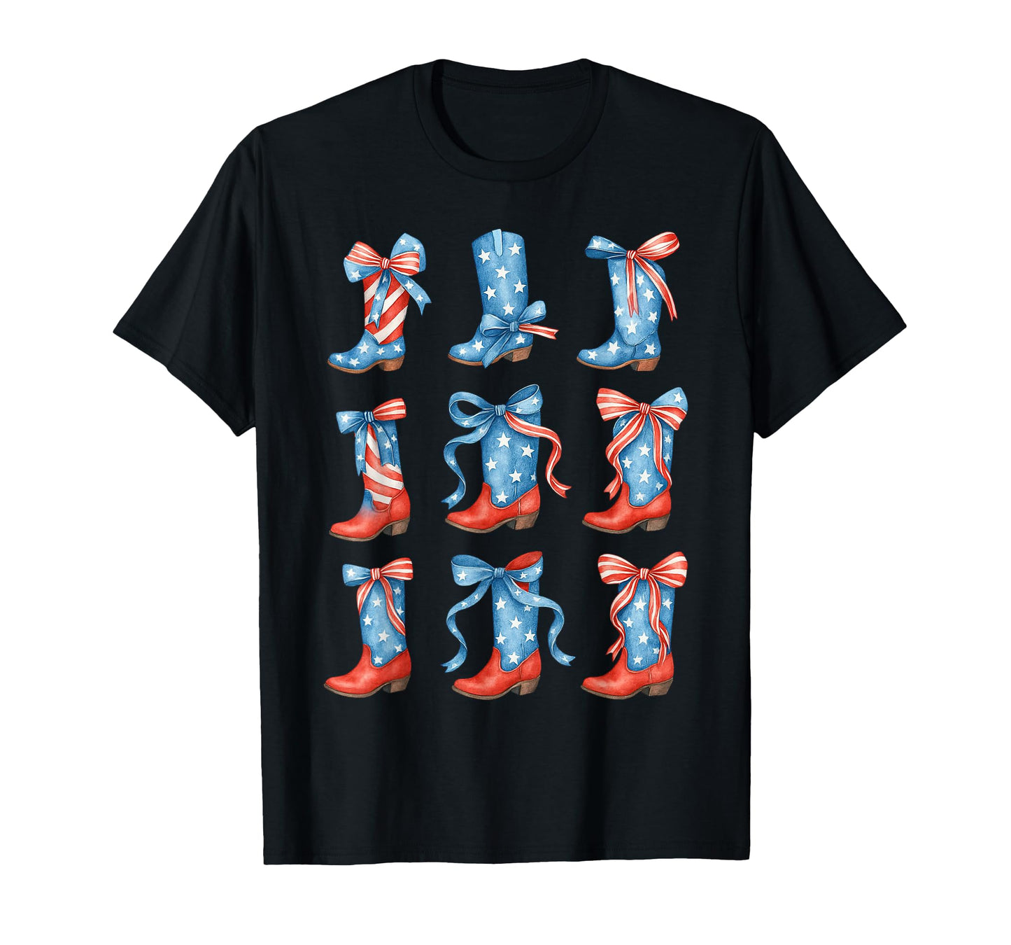 Red White & Blue Patriotic Cowboy Cowgirl Boots 4th Of July T-Shirt