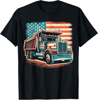 Dump Truck Driver American Flag Trucker Vintage Men Women T-Shirt