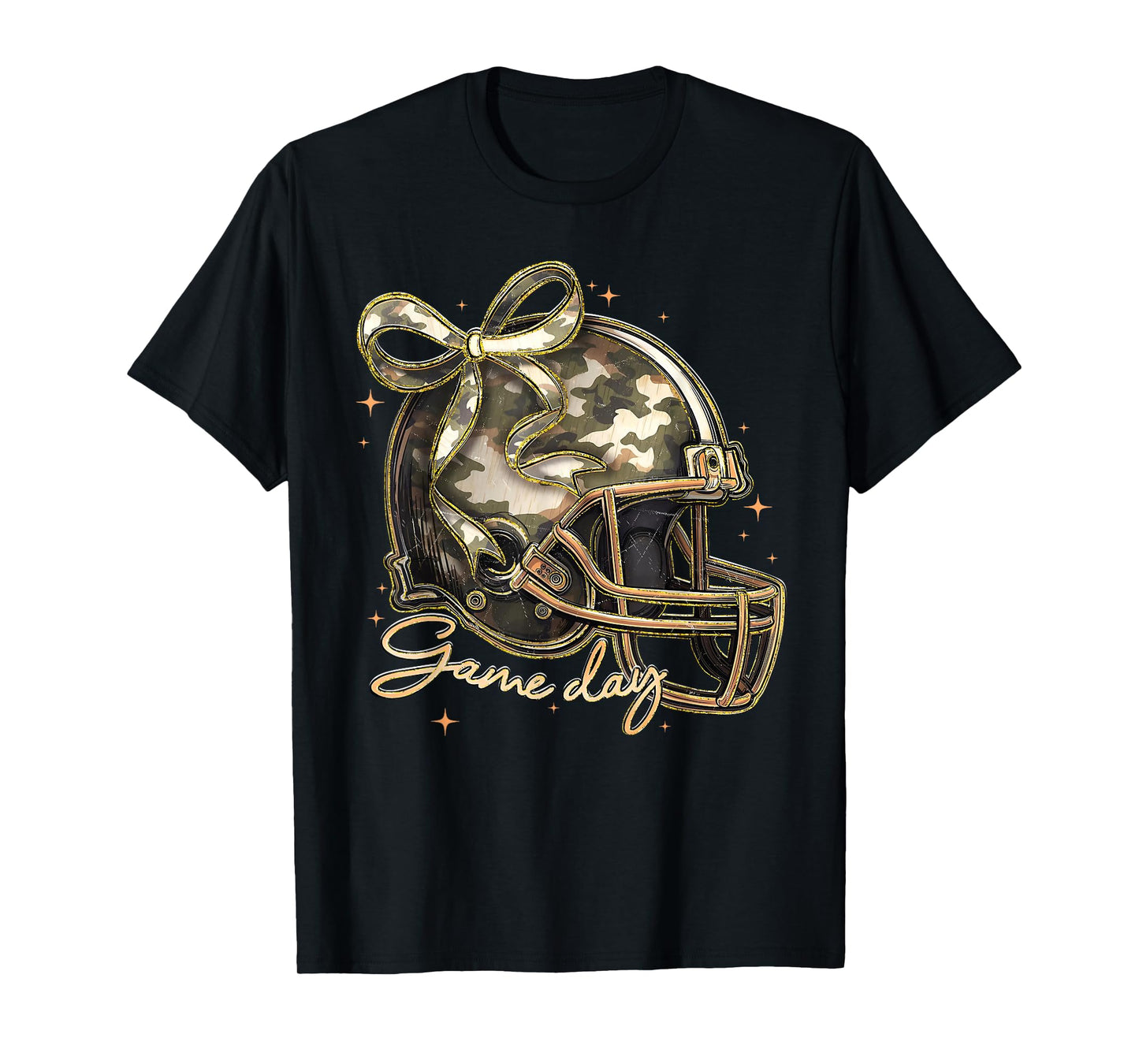 Football Coquette Bow Game Day Touchdown Season Helmet Camo T-Shirt