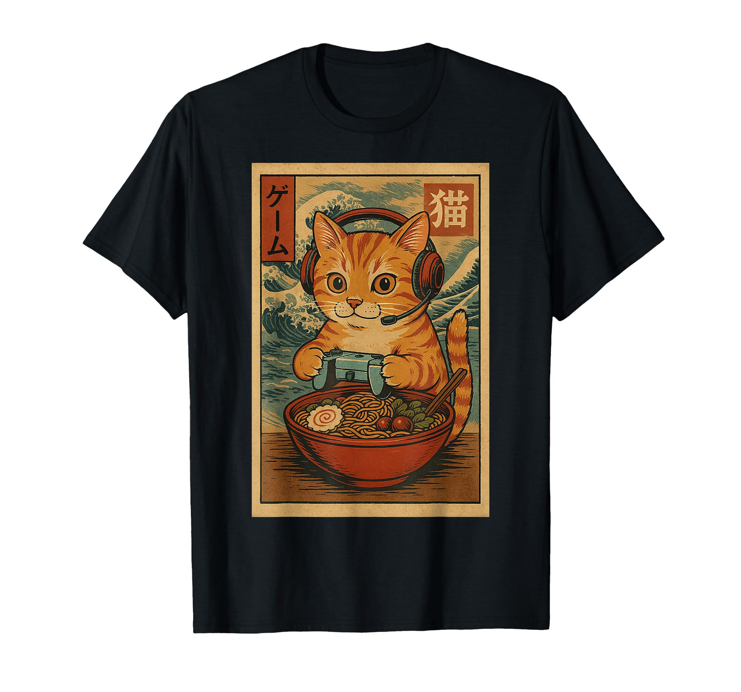 Kawaii Anime Gamer Cat Ramen Retro Japanese Gaming Funny T-Shirt