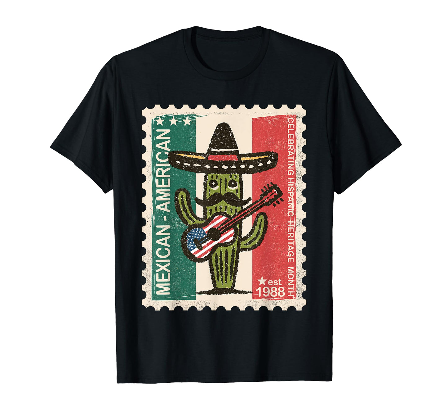 Mexican American Cactus Sombrero Guitar Hispanic Heritage T-Shirt