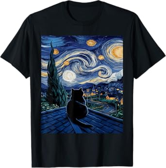 Cat Starry Night Van Gogh Cat For Cat Lover Cat Mom Cat Dad T-Shirt