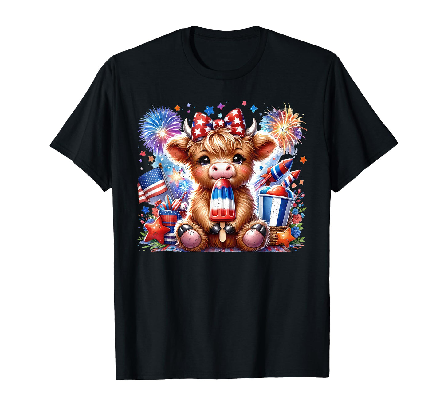 4th Of July Highland Cow Popsicle Firework USA American T-Shirt