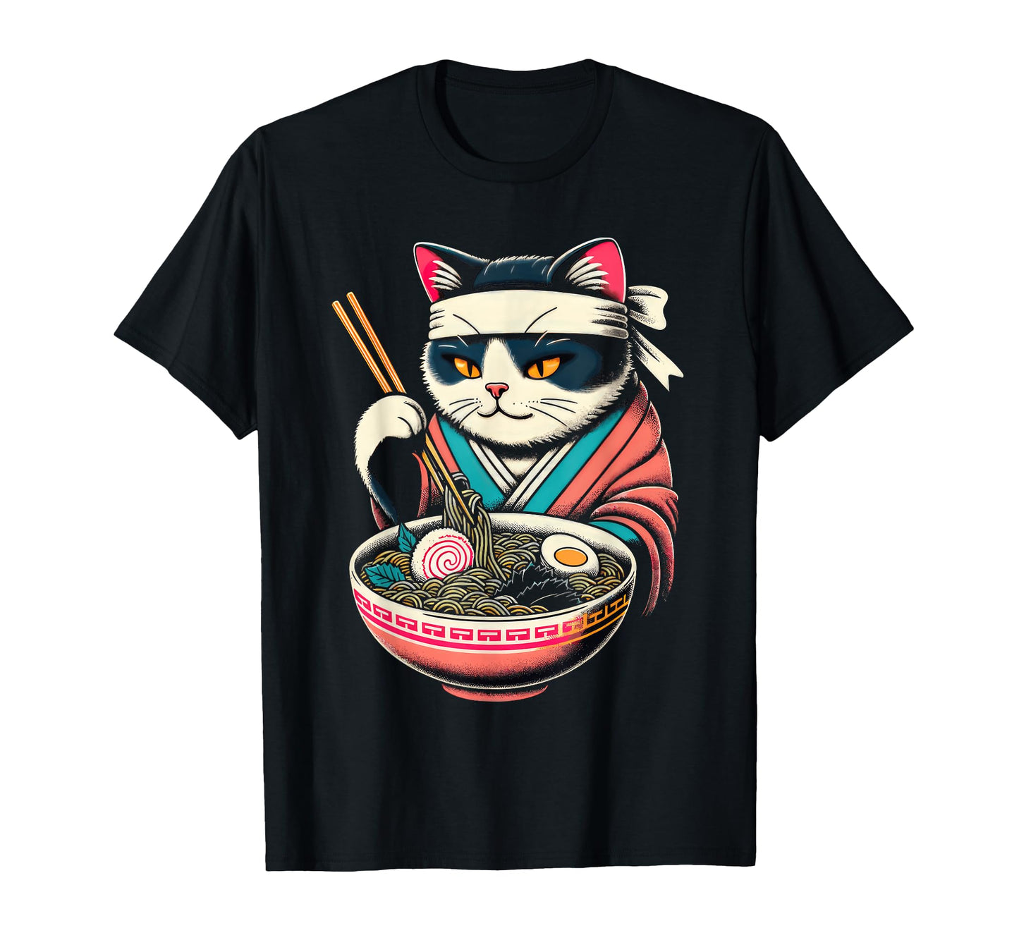 Cat Ramen Graphic Tee Japanese Kawaii Anime Cat Funny Tshirt T-Shirt