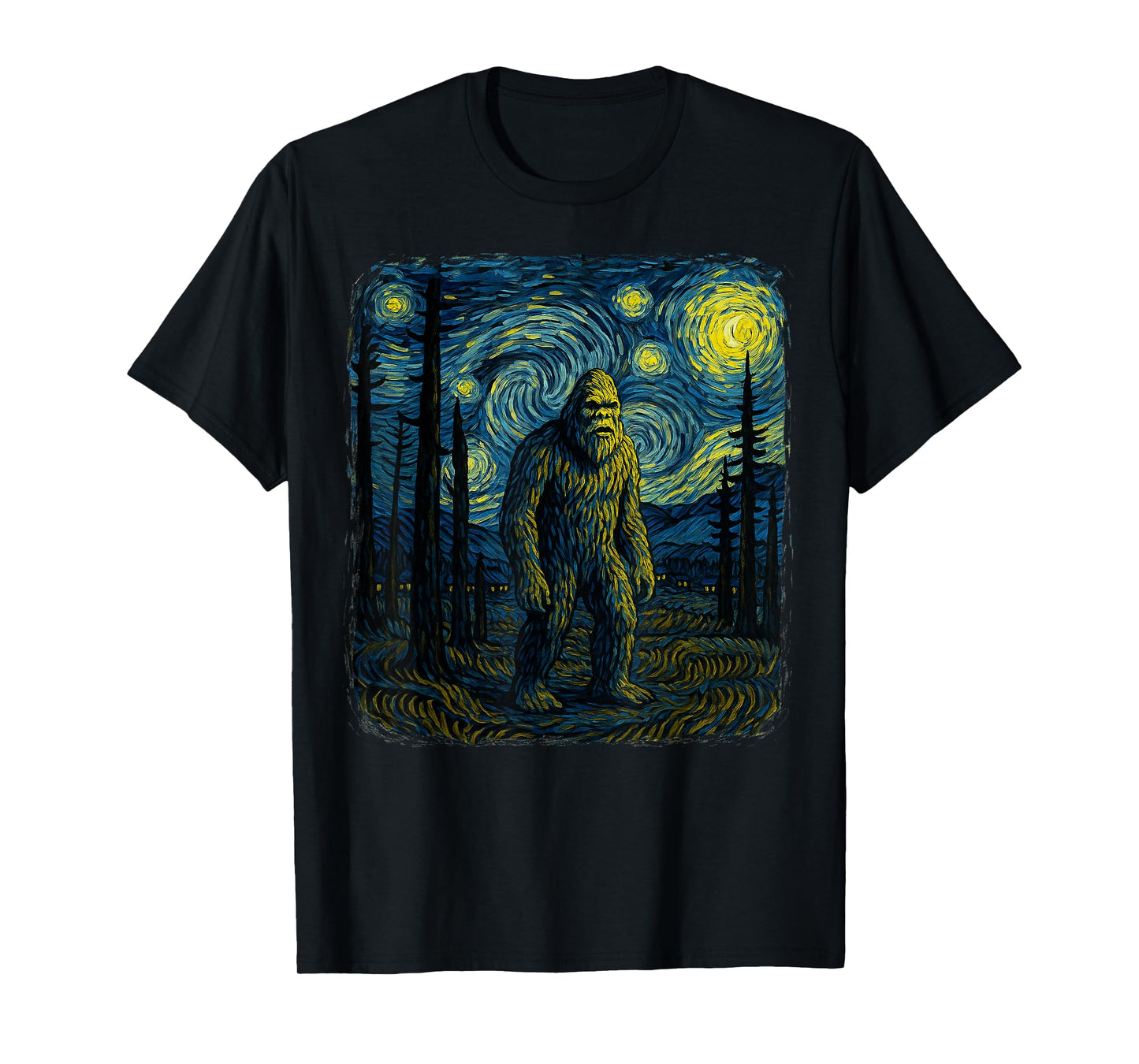 Bigfoot Starry Night Van Gogh Funny Gifts Men Women Boy Kid T-Shirt