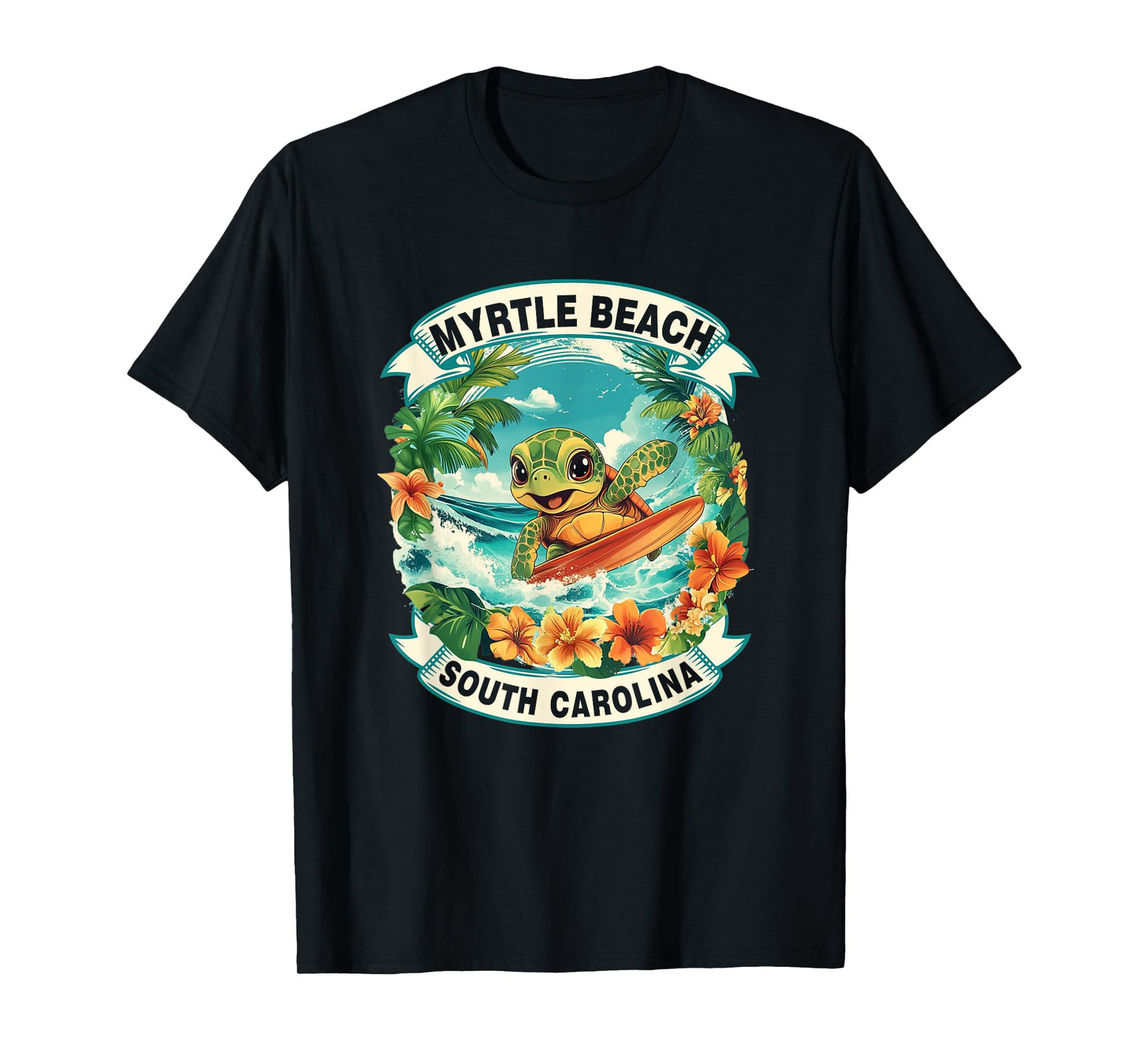 Myrtle Beach South Carolina Cute Sea Turtle Surfing Summer T-Shirt