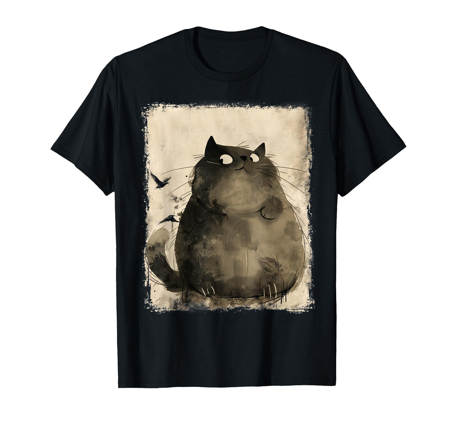 Funny Japanese Fat Black Cat Art Anime Vintage Black Cat T-Shirt