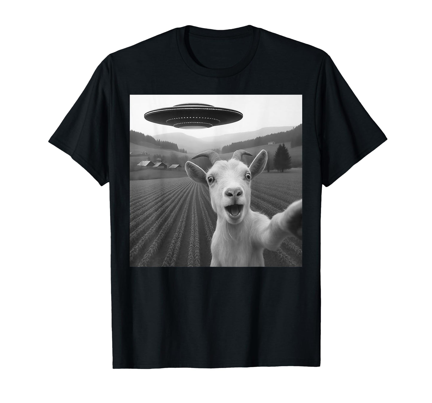 Goat Selfie with Alien UFO Funny Gifts for Men Women Boy Kid T-Shirt
