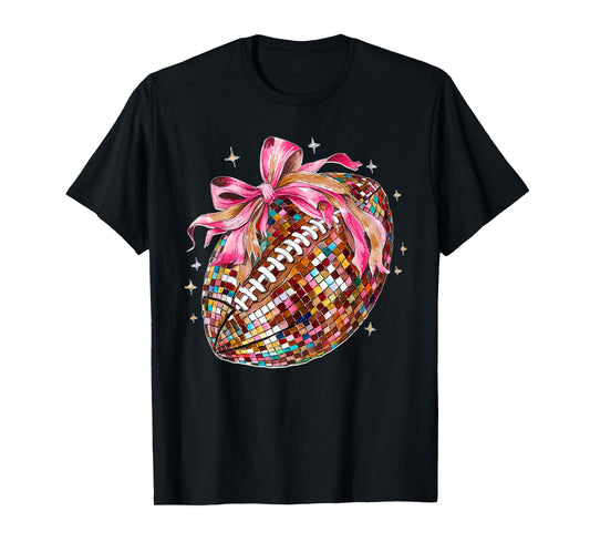 Coquette Bow Disco Funny Football Game Day Touchdown Season T-Shirt