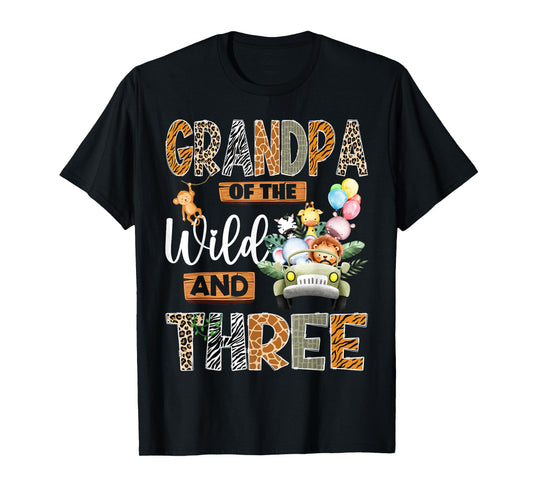 Grandpa of The Wild and Three 3Rd Birthday Boy Safari Truck T-Shirt