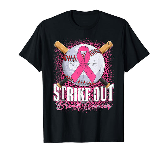 Strike Out Breast Cancer Baseball Ball & Pink Ribbon Women T-Shirt