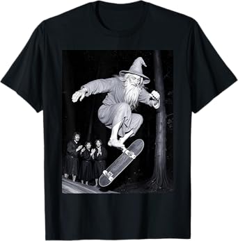 Wizard Skateboarding Funny Meme Skater Halloween Graphic Tee T-Shirt