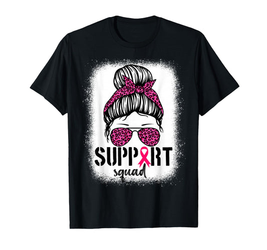 Support Squad Messy Bun Warrior Breast Cancer Awareness T-Shirt