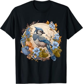 Cute Cottagecore Floral Blue jay Aesthetic Women Graphic T-Shirt