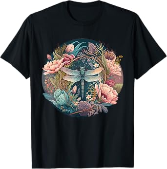 Cute Cottagecore Floral Dragonfly Aesthetic Girls Graphic T-Shirt