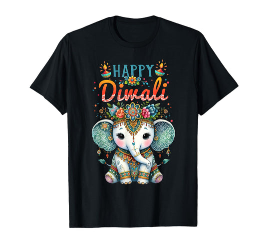 Happy Diwali 2025 Diya Rangoli Lamp Elephant Vintage Floral T-Shirt
