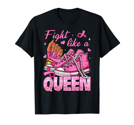 Fight Like A Queen Women Girl Sneakers Breast Cancer Warrior T-Shirt
