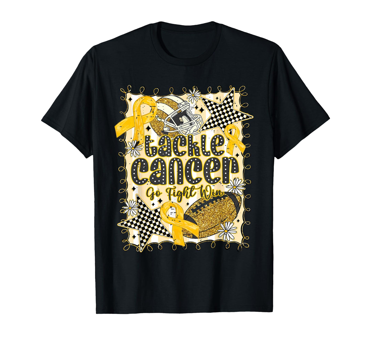 Tackle Cancer Go Fight Win Childhood Cancer Gold Football T-Shirt