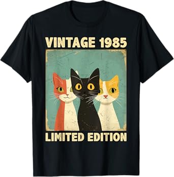 Funny 40 Years Old Gift Vintage 1985 Cat Lover 40th Birthday T-Shirt