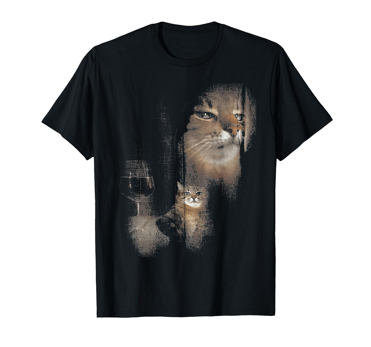 Funny Cat And Wine Art Print Short T-Shirt