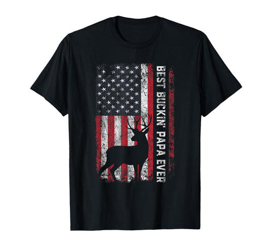 USA Flag Best Buckin Papa Ever Deer Hunting Fathers Day Men T-Shirt