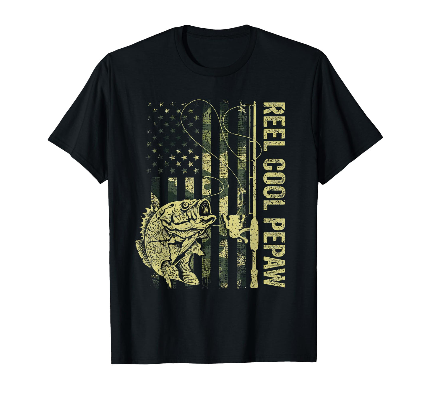Reel Cool Pepaw Camouflage American Flag Fathers Day Men T-Shirt