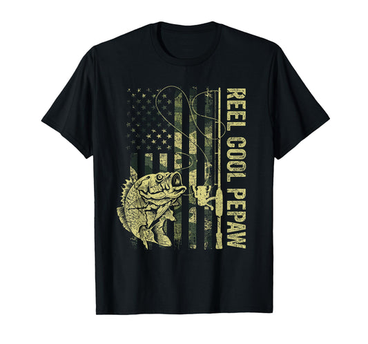 Reel Cool Pepaw Camouflage American Flag Fathers Day Men T-Shirt