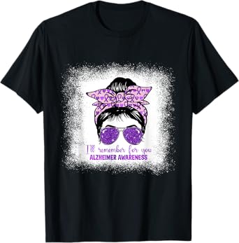 Alzheimer's Awareness Messy Bun Purple Dementia alzheimers T-Shirt