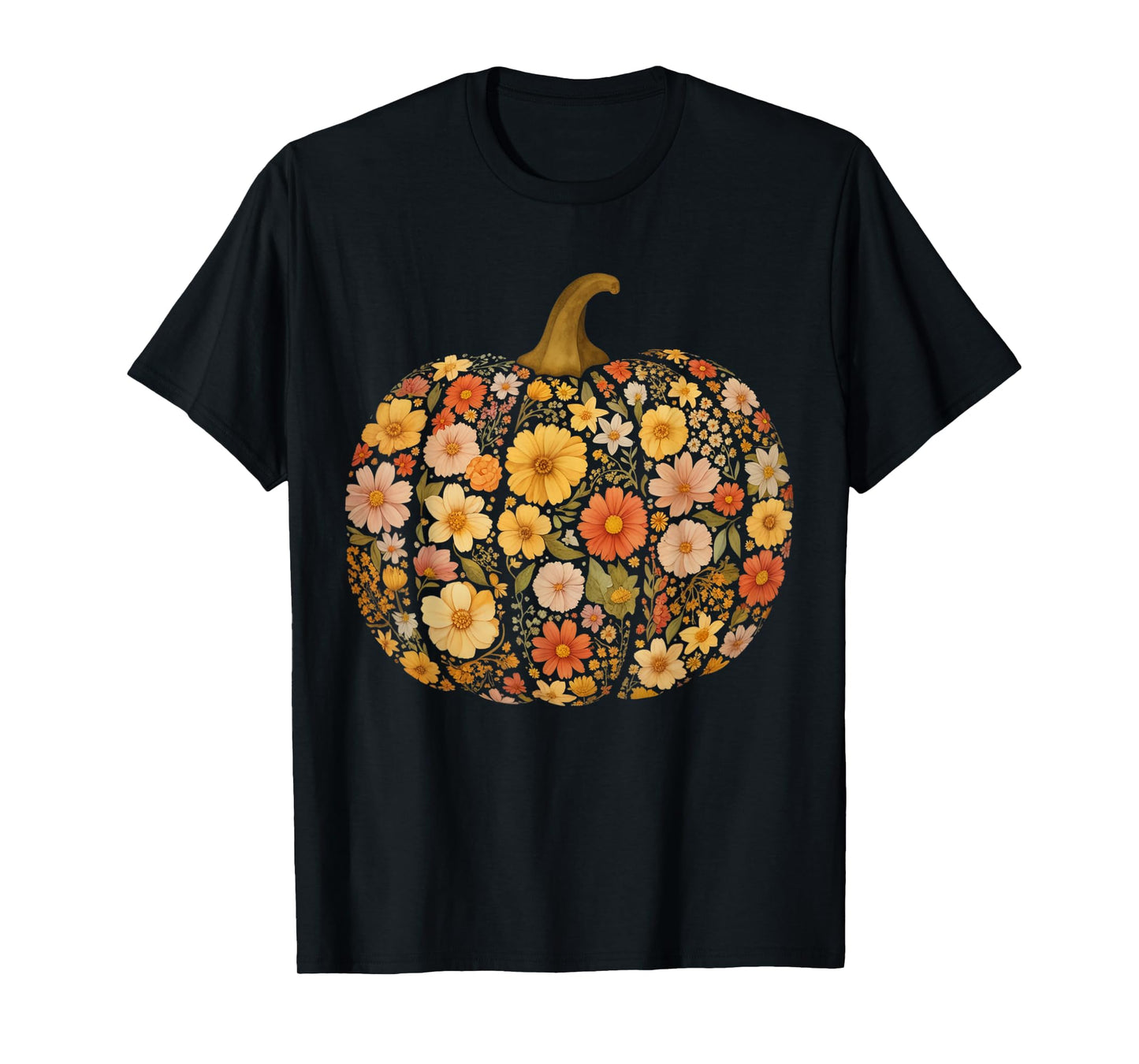 Pumpkin Floral Autumn Fall Season Wildflower Thanksgiving T-Shirt