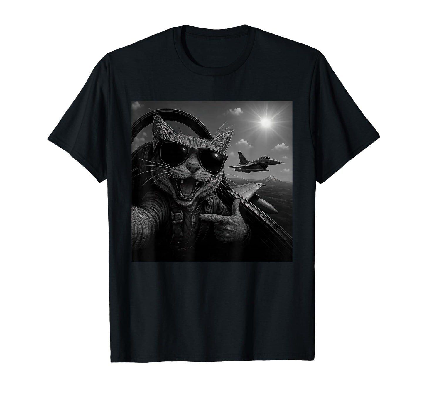 Cat Selfie Jet Airplane Funny Cat Gifts for Men Women Kids T-Shirt