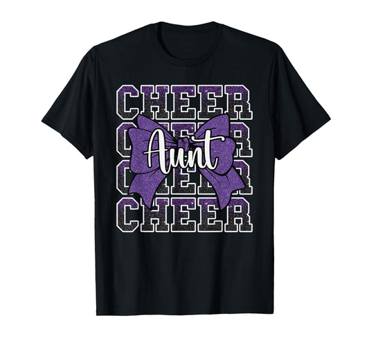 Cheer Aunt Auntie Bow Sport Cheerleader Cheerleading Purple T-Shirt