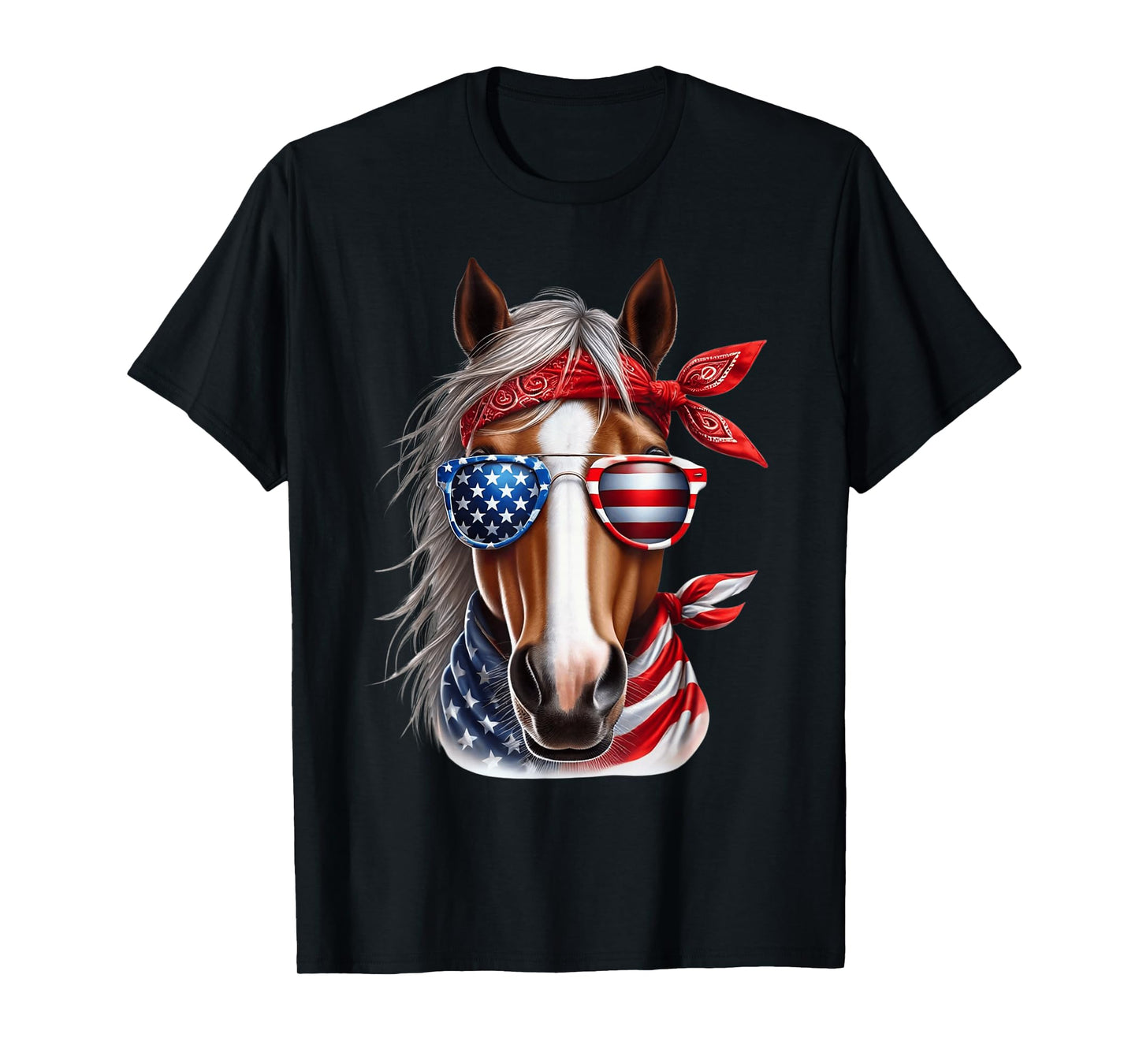 Horse 4th of July Shirt Men Boys Horse American USA Flag T-Shirt