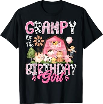 Grampy Of The Birthday Girl Pink Farm Cow First Birthday T-Shirt