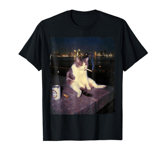 Cigarette Kitten Funny Smoking Cat Meme Stupid Brainrot T-Shirt