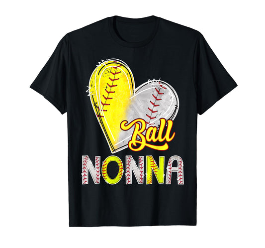 Ball Nonna Heart Baseball Softball Lover Nonna Of Both T-Shirt