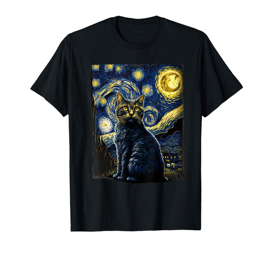 Starry Night Cat Van Gogh Cat Lover Gifts Cat Mom, Cat Dad T-Shirt