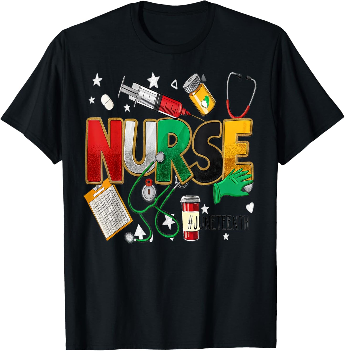 Juneteenth Nurse's Life Heart Stethoscope Nurse's Day T-Shirt